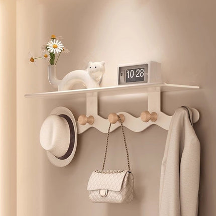 Darzheoy Wall Mounted Coat Rack with Shelf, 14 inches White Wood Floating Shelf for Entryway, Bathroom, Bedroom S.