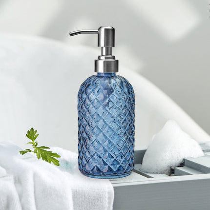 Darzheoy Glass Soap Dispenser 15 Oz for Bathroom Kitchen, Hand Soap/Lotion Dispenser with Plastic Pump Blue.