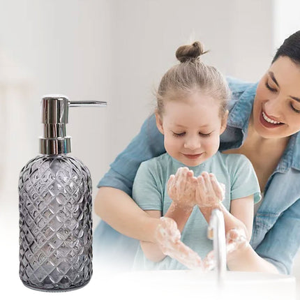 Darzheoy Glass Soap Dispenser 15 Oz for Bathroom Kitchen, Hand Soap/Lotion Dispenser with Plastic Pump Gray.
