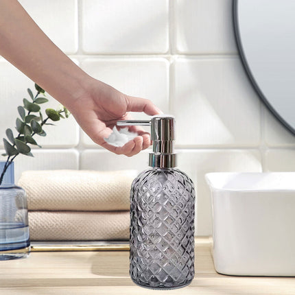 Darzheoy Glass Soap Dispenser 15 Oz for Bathroom Kitchen, Hand Soap/Lotion Dispenser with Plastic Pump Gray.