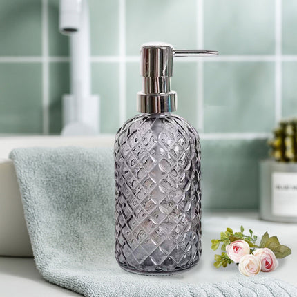 Darzheoy Glass Soap Dispenser 15 Oz for Bathroom Kitchen, Hand Soap/Lotion Dispenser with Plastic Pump Gray.