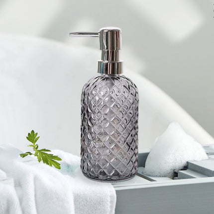 Darzheoy Glass Soap Dispenser 15 Oz for Bathroom Kitchen, Hand Soap/Lotion Dispenser with Plastic Pump Gray.