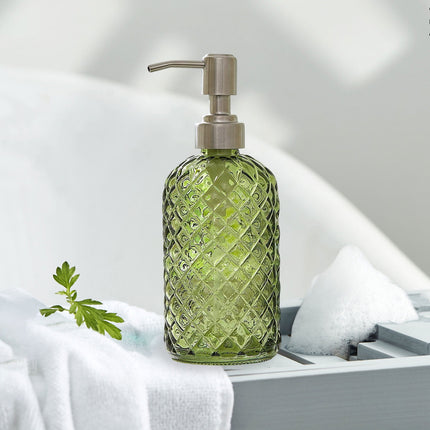 Darzheoy Glass Soap Dispenser 15 Oz for Bathroom Kitchen, Hand Soap/Lotion Dispenser with Plastic Pump Green.