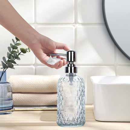 Darzheoy Glass Soap Dispenser 15 Oz for Bathroom Kitchen, Hand Soap/Lotion Dispenser with Plastic Pump White.