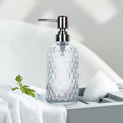 Darzheoy Glass Soap Dispenser 15 Oz for Bathroom Kitchen, Hand Soap/Lotion Dispenser with Plastic Pump White.