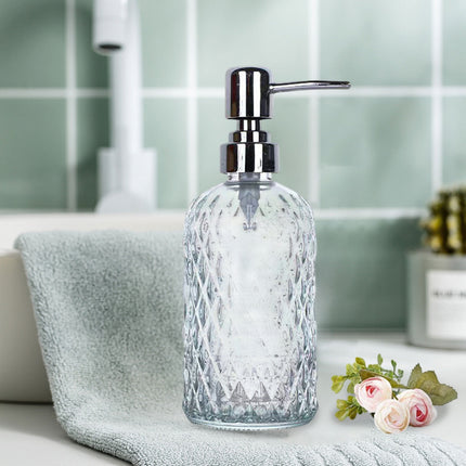 Darzheoy Glass Soap Dispenser 15 Oz for Bathroom Kitchen, Hand Soap/Lotion Dispenser with Plastic Pump White.