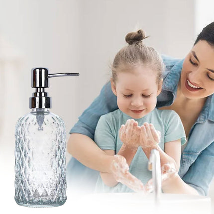 Darzheoy Glass Soap Dispenser 15 Oz for Bathroom Kitchen, Hand Soap/Lotion Dispenser with Plastic Pump White.