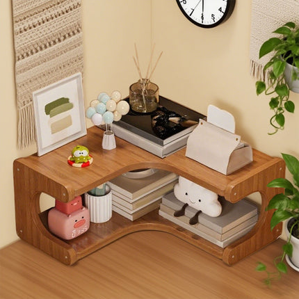 Kdkad 2-Tier Corner Desk Shelf 14x5 Inch Solid Wood Organizer for Kitchen/Bathroom/ice Multi-Functional Storage Rack Space-Saving Display Stand for Mugs & Supplies.