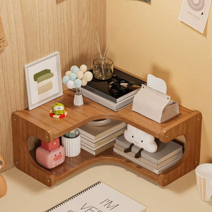 Kdkad 2-Tier Corner Desk Shelf 14x5 Inch Solid Wood Organizer for Kitchen/Bathroom/ice Multi-Functional Storage Rack Space-Saving Display Stand for Mugs & Supplies.