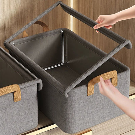 Darzheoy Large Foldable Storage Box with Lids Fabric Storage Cube Organizer Cloth Containers Bins Baskets for Closet Clothes Clothing Bed Room Gray.