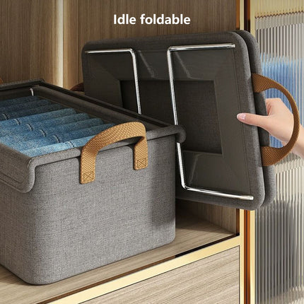 Darzheoy Large Foldable Storage Box with Lids Fabric Storage Cube Organizer Cloth Containers Bins Baskets for Closet Clothes Clothing Bed Room Gray.