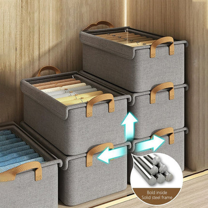 Darzheoy Large Foldable Storage Box with Lids Fabric Storage Cube Organizer Cloth Containers Bins Baskets for Closet Clothes Clothing Bed Room Gray.