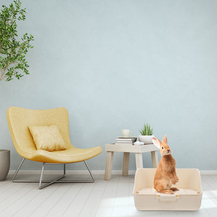 HOOWIFFY Pet Litter Box White Plastic, Durable for Rabbit and Small Animal Use.