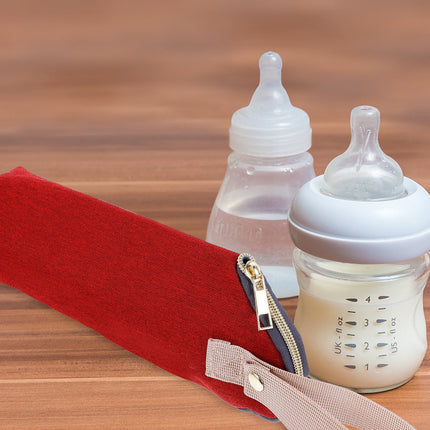 HOOWIFFY Insulated Bottle Bag Red - Keeps for Hours, Portable Baby Bottle Cooler Tote.