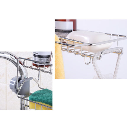 HOOWIFFY Silver Stainless Steel Faucet Storage Rack Adjustable Sponge Holder for Draining Kitchen Sink 7.5x3.5x4.7 Inches.