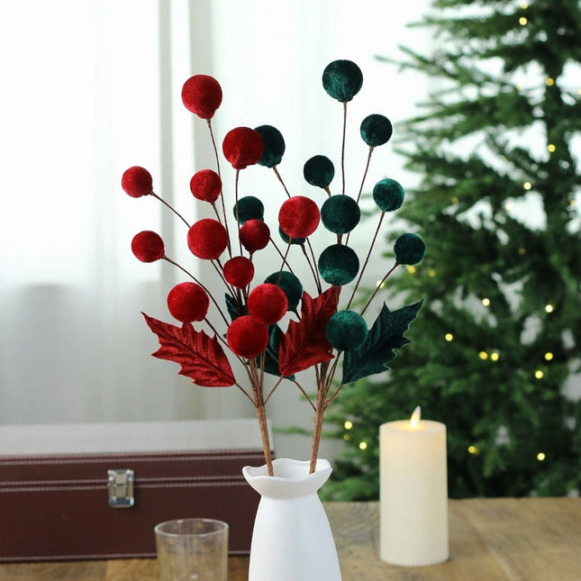AYktou 21 Inch Christmas Artificial Flowers, Velvet Balls Fake Flowers with Branches, Elegant Unique Flower Arrangement Vase Layout, Christmas Plants for Living Room Dining Table Home Decor, White D.