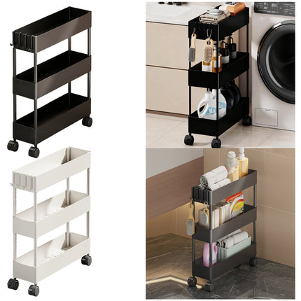 Kdkad Slim Space Saver Rolling Cart, 4.7-Inch Wide Storage Organizer with Wheels for Bathroom, Laundry Room, Between Washer & Toilet, 3-Tier Slim Design Black.
