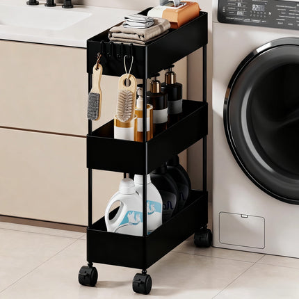 Kdkad Slim Space Saver Rolling Cart, 4.7-Inch Wide Storage Organizer with Wheels for Bathroom, Laundry Room, Between Washer & Toilet, 3-Tier Slim Design Black.