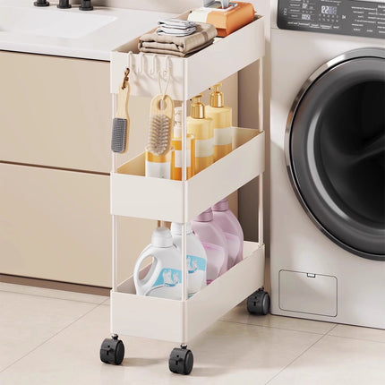 Kdkad Slim Space Saver Rolling Cart, 4.7-Inch Wide Storage Organizer with Wheels for Bathroom, Laundry Room, Between Washer & Toilet, 3-Tier Slim Design White.