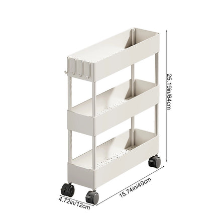 Kdkad Slim Space Saver Rolling Cart, 4.7-Inch Wide Storage Organizer with Wheels for Bathroom, Laundry Room, Between Washer & Toilet, 3-Tier Slim Design White.