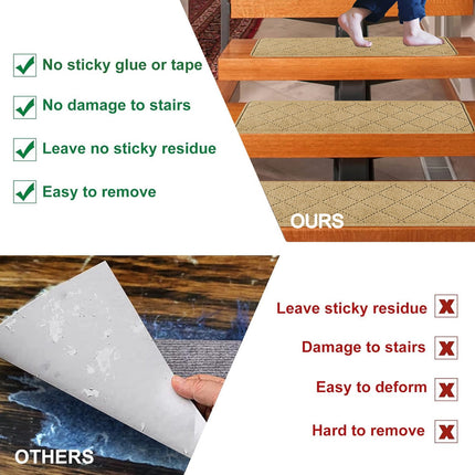 Chmadoxn 4-Piece Non-Slip Stair Treads, Self-Adhesive Striped Carpet Mats, Absorbent & Quiet Step Pads, Can Be Cut to Fit, Washable for Indoor Staircase Safety\u200b\u200b Beige.