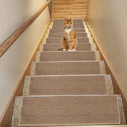 Chmadoxn 4-Piece Non-Slip Stair Treads, Self-Adhesive Striped Carpet Mats, Absorbent & Quiet Step Pads, Can Be Cut to Fit, Washable for Indoor Staircase Safety\u200b\u200b Brown.