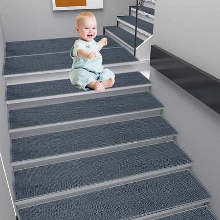 Chmadoxn 4-Piece Non-Slip Stair Treads, Self-Adhesive Striped Carpet Mats, Absorbent & Quiet Step Pads, Can Be Cut to Fit, Washable for Indoor Staircase Safety\u200b\u200b Gray 2.