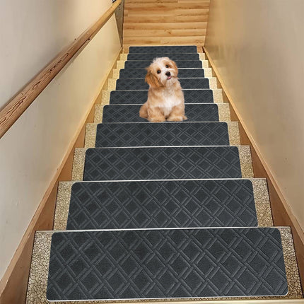 Chmadoxn 4-Piece Non-Slip Stair Treads, Self-Adhesive Striped Carpet Mats, Absorbent & Quiet Step Pads, Can Be Cut to Fit, Washable for Indoor Staircase Safety\u200b\u200b Gray 3.