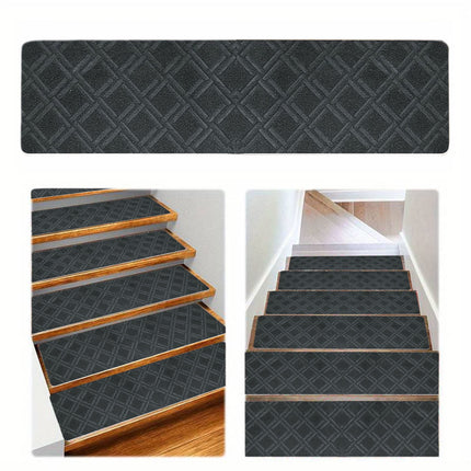 Chmadoxn 4-Piece Non-Slip Stair Treads, Self-Adhesive Striped Carpet Mats, Absorbent & Quiet Step Pads, Can Be Cut to Fit, Washable for Indoor Staircase Safety\u200b\u200b Gray 3.