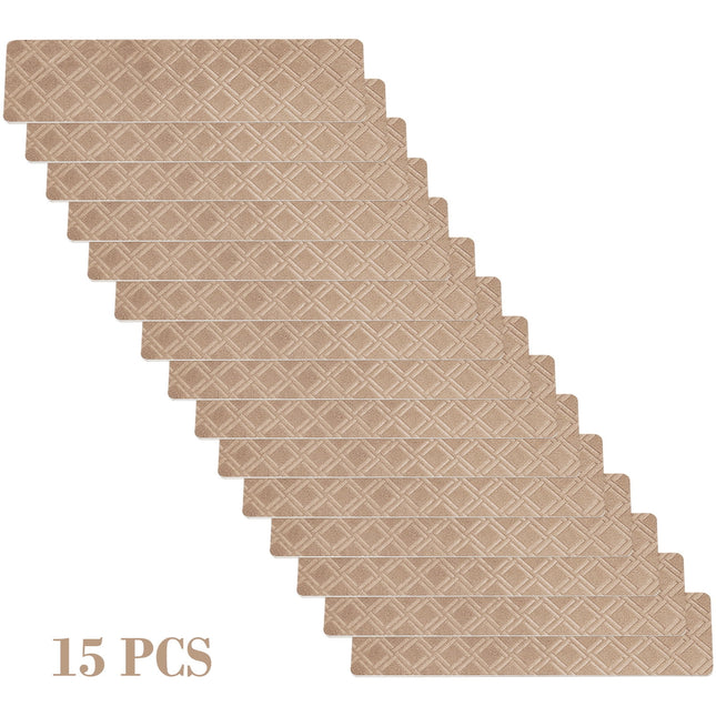 Chmadoxn 4-Piece Non-Slip Stair Treads, Self-Adhesive Striped Carpet Mats, Absorbent & Quiet Step Pads, Can Be Cut to Fit, Washable for Indoor Staircase Safety\u200b\u200b Khaki.