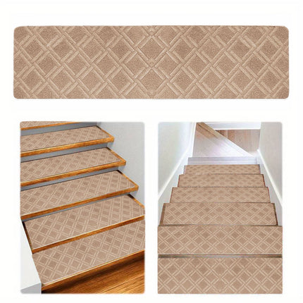 Chmadoxn 4-Piece Non-Slip Stair Treads, Self-Adhesive Striped Carpet Mats, Absorbent & Quiet Step Pads, Can Be Cut to Fit, Washable for Indoor Staircase Safety\u200b\u200b Khaki.