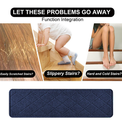 Chmadoxn 4-Piece Non-Slip Stair Treads, Self-Adhesive Striped Carpet Mats, Absorbent & Quiet Step Pads, Can Be Cut to Fit, Washable for Indoor Staircase Safety\u200b\u200b Navy.