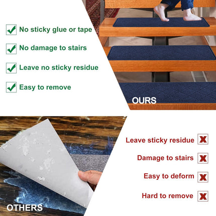 Chmadoxn 4-Piece Non-Slip Stair Treads, Self-Adhesive Striped Carpet Mats, Absorbent & Quiet Step Pads, Can Be Cut to Fit, Washable for Indoor Staircase Safety\u200b\u200b Navy.