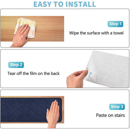 Chmadoxn 4-Piece Non-Slip Stair Treads, Self-Adhesive Striped Carpet Mats, Absorbent & Quiet Step Pads, Can Be Cut to Fit, Washable for Indoor Staircase Safety\u200b\u200b Navy.