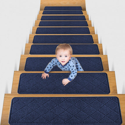 Chmadoxn 4-Piece Non-Slip Stair Treads, Self-Adhesive Striped Carpet Mats, Absorbent & Quiet Step Pads, Can Be Cut to Fit, Washable for Indoor Staircase Safety\u200b\u200b Navy.