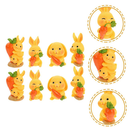 HOOWIFFY 8Pcs Resin Craft Rabbit Miniatures Yellow Bunny Figurines for Home Garden Easter Decoration.