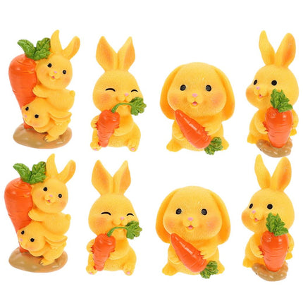 HOOWIFFY 8Pcs Resin Craft Rabbit Miniatures Yellow Bunny Figurines for Home Garden Easter Decoration.