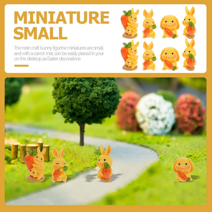 HOOWIFFY 8Pcs Resin Craft Rabbit Miniatures Yellow Bunny Figurines for Home Garden Easter Decoration.