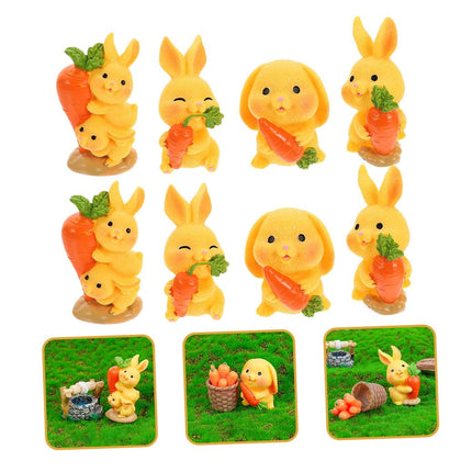 HOOWIFFY 8Pcs Resin Craft Rabbit Miniatures Yellow Bunny Figurines for Home Garden Easter Decoration.