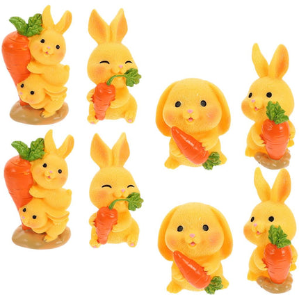 HOOWIFFY 8Pcs Resin Craft Rabbit Miniatures Yellow Bunny Figurines for Home Garden Easter Decoration.