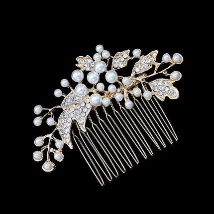 HOOWIFFY Decorative Hair Combs for Styling with Leaf Design and Rhinestones for Wedding 1Pack.