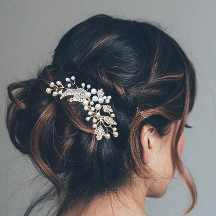 HOOWIFFY Decorative Hair Combs for Styling with Leaf Design and Rhinestones for Wedding 1Pack.