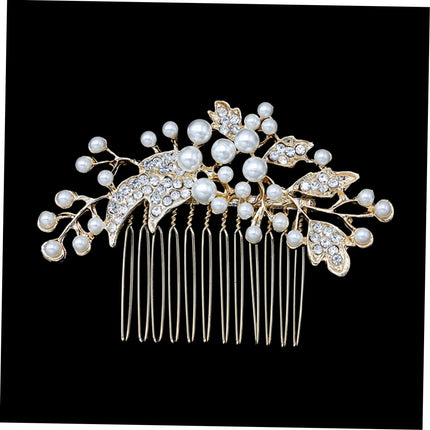 HOOWIFFY Decorative Hair Combs for Styling with Leaf Design and Rhinestones for Wedding 1Pack.