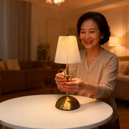 Hometravel USB Bow Table Lamp, Rechargeable Decorative Ambient Light, Metal Base Desk Lamp for Bedroom, Dining Room, Home Decor Beige.