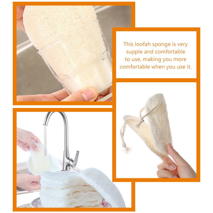 HOOWIFFY 3-Pack Natural Loofah Sponge Kitchen Scrubber Set with High Absorption Beige Multipurpose Cleaning Brushes.