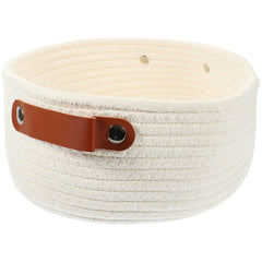 HOOWIFFY White Woven Storage Basket with Handle for Everyday Home Organization and Storage Solutions.