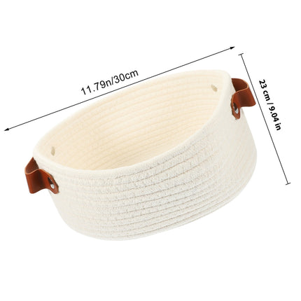 HOOWIFFY White Woven Storage Basket with Handle for Everyday Home Organization and Storage Solutions.