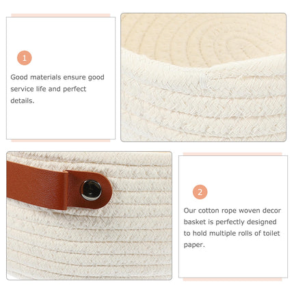 HOOWIFFY White Woven Storage Basket with Handle for Everyday Home Organization and Storage Solutions.