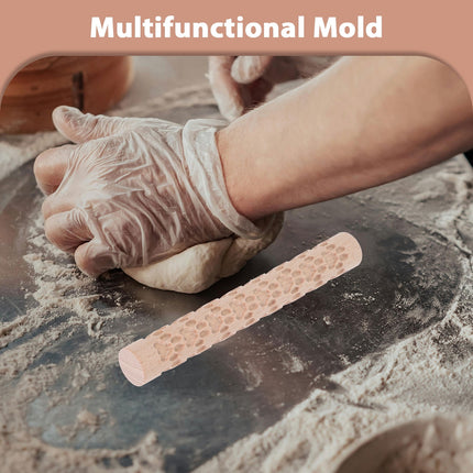 HOOWIFFY Pottery Slab Roller Embossed Rolling Pin Wooden Khaki 1Pack for Baking Cookies Artists.