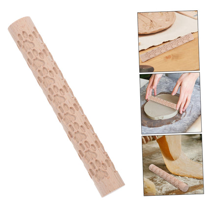 HOOWIFFY Pottery Slab Roller Embossed Rolling Pin Wooden Khaki 1Pack for Baking Cookies Artists.